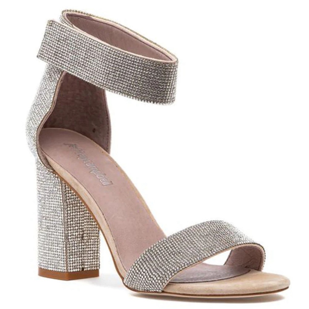 Jeffrey Campbell Cassidy rhinestone champagne heels.